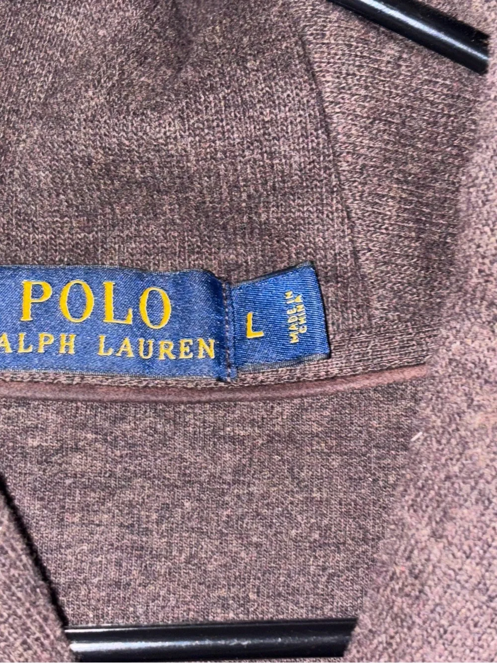 Polo by Ralph Lauren Brown Shawl-Collar V-Neck Sweater with Logo